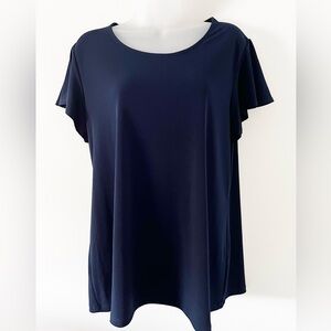 NWOT SUSAN GRAVER NAVY BLUE LIQUID KNIT TOP MEDIUM SIZE